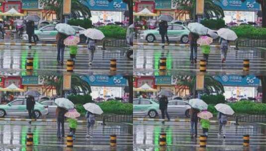 4k实拍雨中行人过马路高清在线视频素材下载