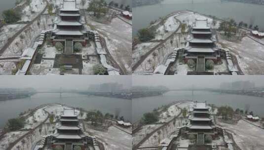 航拍衡阳东洲岛绝美雪景高清在线视频素材下载