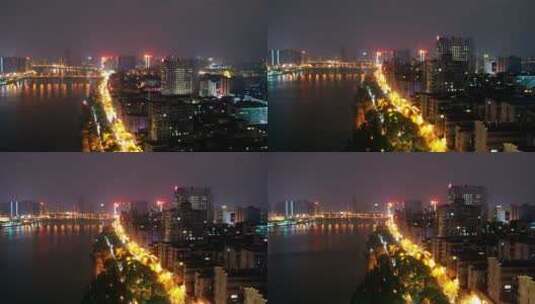航拍衡阳市湘江夜景高清在线视频素材下载