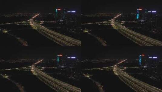 航拍杭州夜晚城市高架桥高清在线视频素材下载
