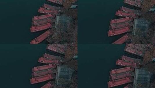 高清航拍码头船汽艇湖泊划船唯美风景黑龙滩高清在线视频素材下载