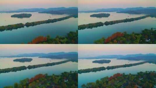 航拍西湖的金色夕阳美景高清在线视频素材下载