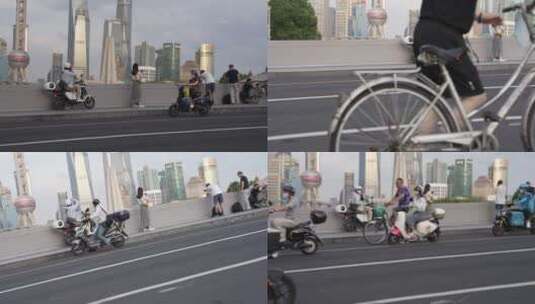 乍浦路骑行的人高清在线视频素材下载