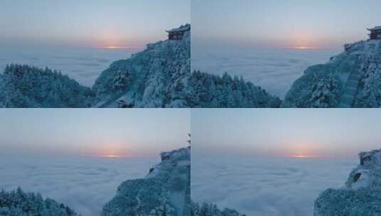 冬季的峨眉山金顶日出云海航拍高清在线视频素材下载