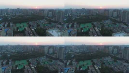 西安城中村日落航拍风景高清在线视频素材下载
