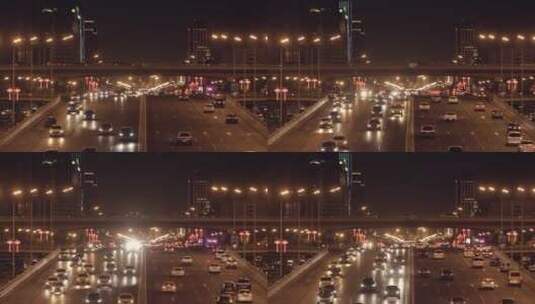 夜晚北京繁忙的交通行驶的车辆高清在线视频素材下载