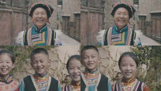 4K 少数民族婆婆、小朋友微笑高清在线视频素材下载
