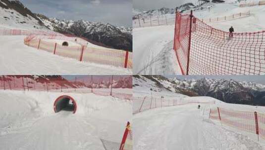 进入隧道的滑雪者高清在线视频素材下载