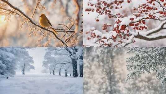 枝头覆雪的红色果实高清在线视频素材下载