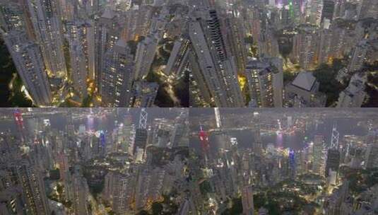 香港 维多利亚港夜景航拍高清在线视频素材下载