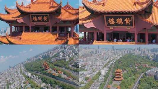 黄鹤楼航拍白天+晚上高清在线视频素材下载
