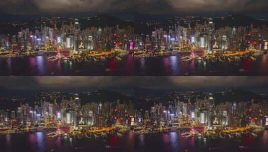 航拍中国香港维多利亚港现代城市夜景高清在线视频素材下载
