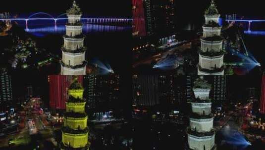 航拍延时摄影宜昌地标·天然塔夜色(5)高清在线视频素材下载
