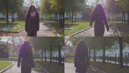 女子在公园悠闲的散步高清在线视频素材下载