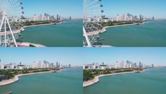4k 航拍青岛西海岸新区唐岛湾畔城市风貌高清在线视频素材下载