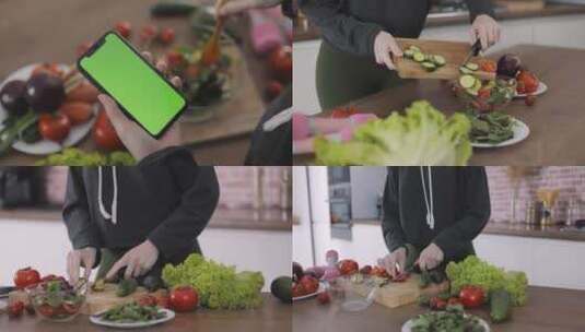 做沙拉看手机 绿幕抠像高清在线视频素材下载