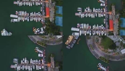 三亚三亚湾游艇码头及周边城市风景航拍高清在线视频素材下载