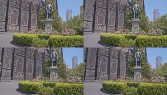 澳大利亚墨尔本教堂台阶庄严雕像高清在线视频素材下载