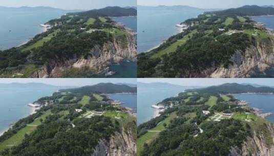 航拍山东威海刘公岛城市海岸风光高清在线视频素材下载