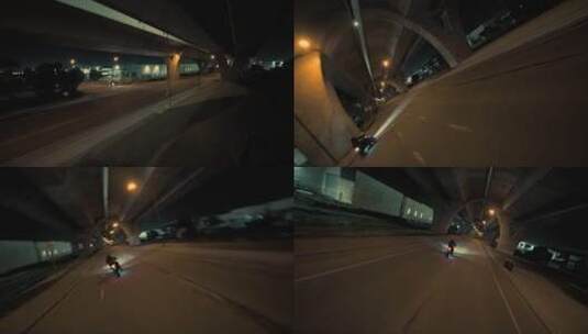 城市高架下摩托车飙车高清在线视频素材下载