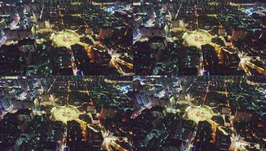 中国辽宁沈阳中山广场夜景航拍高清在线视频素材下载