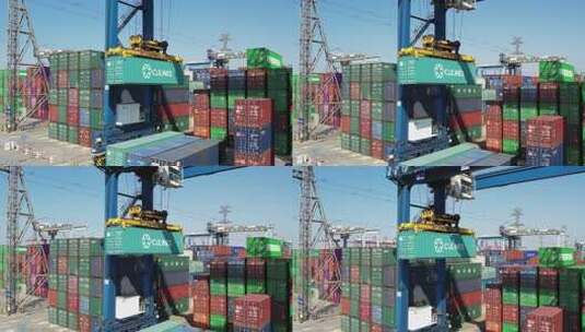 北仑港口码头吊车集装箱海港贸易高清在线视频素材下载