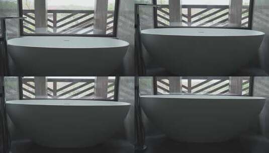 酒店浴室浴缸和落地玻璃窗高清在线视频素材下载