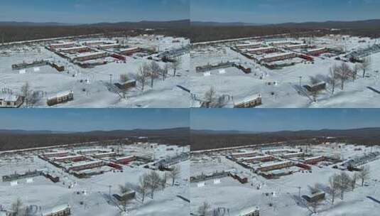 内蒙古呼伦贝尔根河市冷极村冬季航拍高清在线视频素材下载