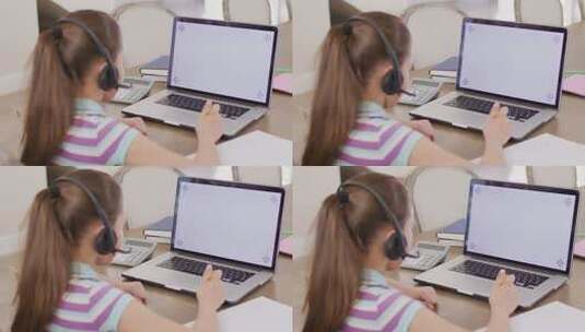 快乐的高加索女孩在笔记本电脑上进行视频通话高清在线视频素材下载