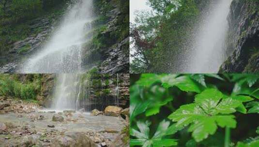 水岩石瀑布高山流生态青山绿水4k高清在线视频素材下载