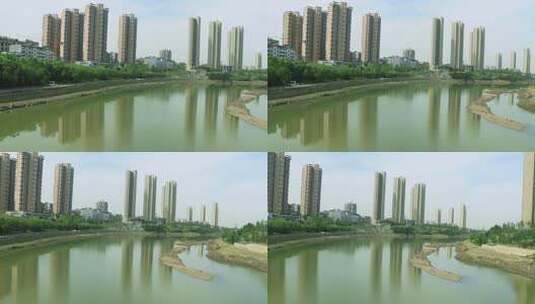 水中的建筑倒影江边住宅高清在线视频素材下载
