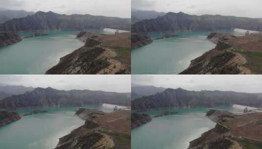 航拍 俯瞰新疆肯斯瓦特水库 绿色的水高清在线视频素材下载