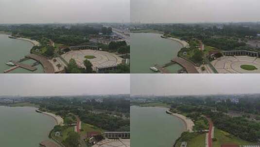 濮阳龙湖东湖广场航拍高清在线视频素材下载