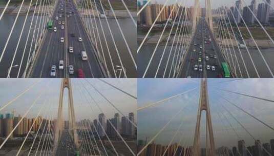 武汉二七长江大桥桥内道路航拍高清在线视频素材下载