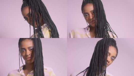 工作室肖像中带有非洲发辫的混合种族模型高清在线视频素材下载