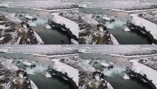 冰岛众神瀑布雪景 辽阔壮美高清在线视频素材下载