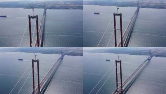 鸟瞰海上钢索桥高清在线视频素材下载