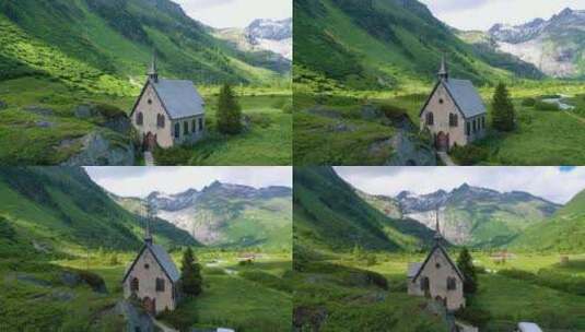 阿尔卑斯山美丽山谷中的中世纪欧洲教堂高清在线视频素材下载