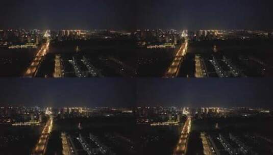 城市夜幕降临夜景灯光江苏宿迁航拍高清在线视频素材下载