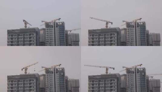 建筑楼顶起重机快速作业延时摄影高清在线视频素材下载