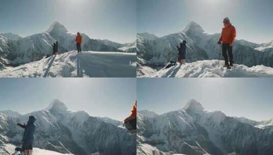 登山攀登雪山航拍高清在线视频素材下载