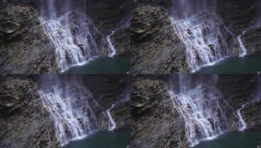 森林高山流水瀑布山水自然风景山峰岩石流水高清在线视频素材下载