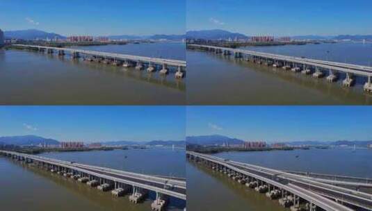 航拍福州橘园洲大桥高清在线视频素材下载