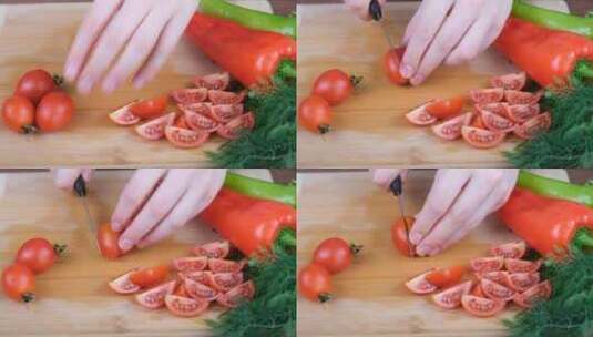 准备新鲜健康水果沙拉健康饮食果蔬蔬菜沙拉高清在线视频素材下载