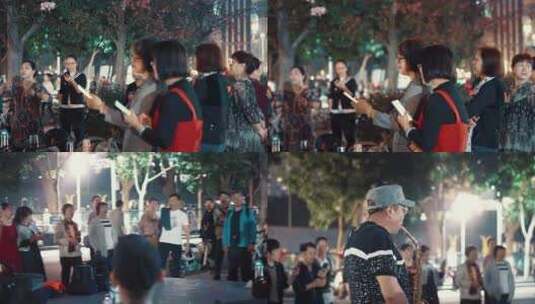 广州街头老年合唱团高清在线视频素材下载