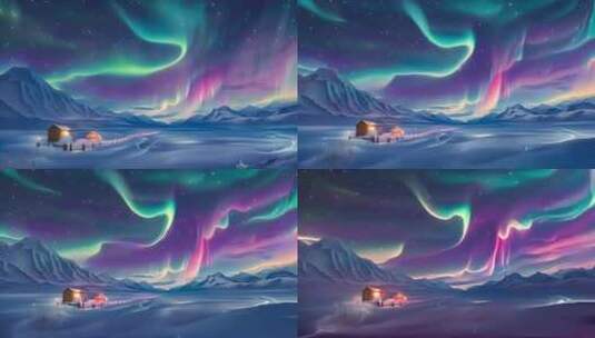 雪地北极极光动画高清在线视频素材下载