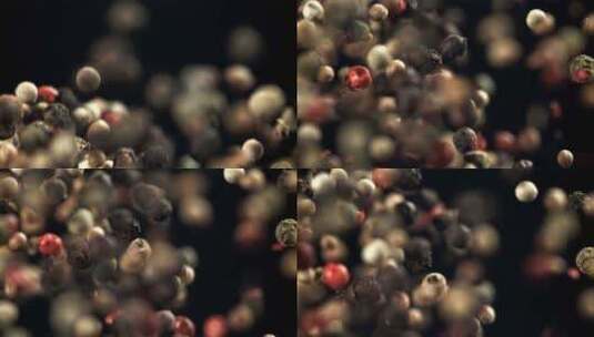 芬芳的五颜六色的胡椒种子掉落并在锅中弹高清在线视频素材下载