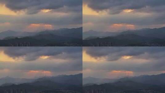 航拍广东香格里拉云髻山下的新丰县城镇风光高清在线视频素材下载