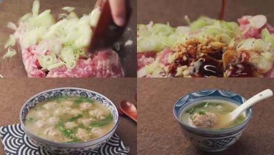 特色中餐小白菜肉丸汤烹饪过程高清在线视频素材下载