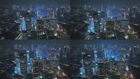 印尼雅加达城市密集的高楼群夜景航拍风光高清在线视频素材下载